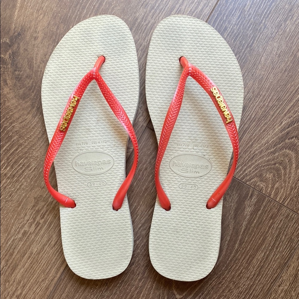 🧡Havaianas Slim Sandals with Coral Straps - Size 7/8